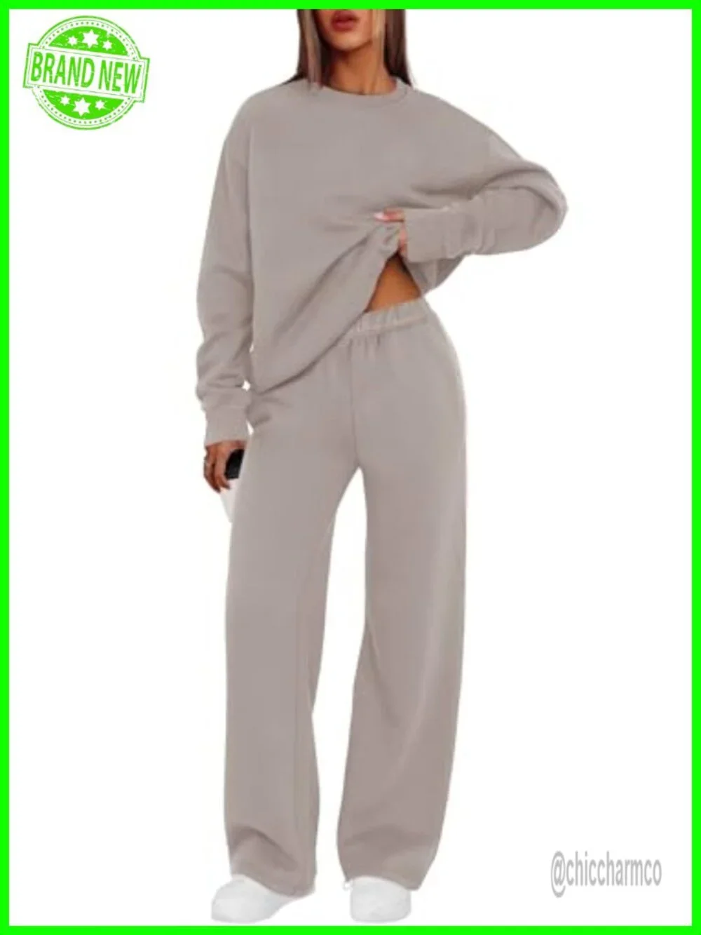 2 Piece Lounge Set - Crewneck Sweatshirt & Wide Leg Sweatpants